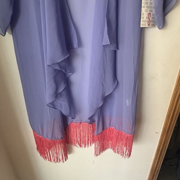 LuLaRoe NWT Monroe Sm Kimono Solid Lavender W/Salmon Friend Women Sheer Cover Up - Picture 3 of 12